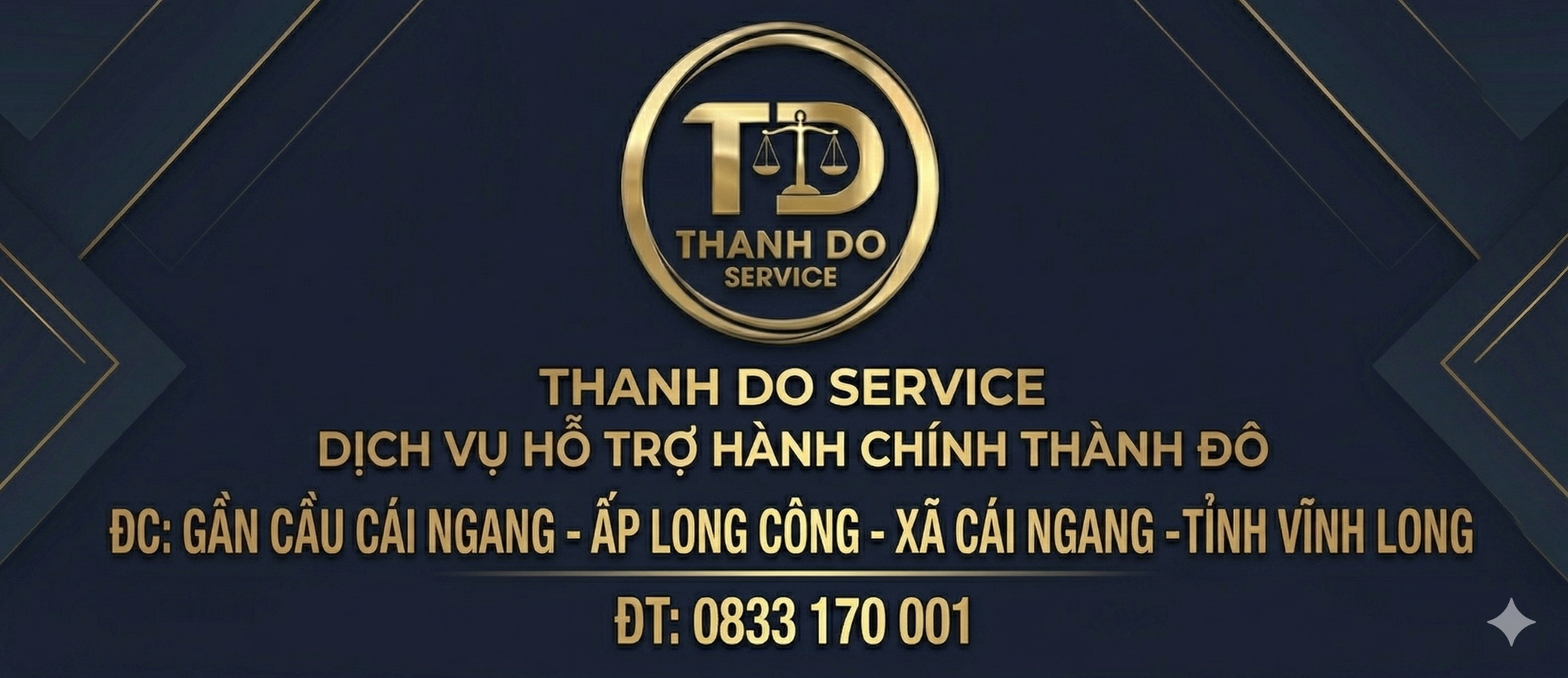 Bảng hiệu Thành Đô Service màu xanh navy và vàng kim